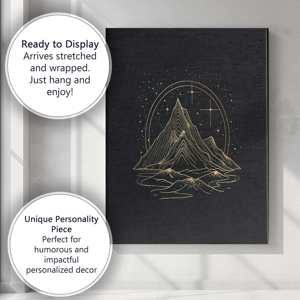 Minimal Mountain Landscape Gold Line Art Canvas Wall Art Print Decor Picture Ready to Hang