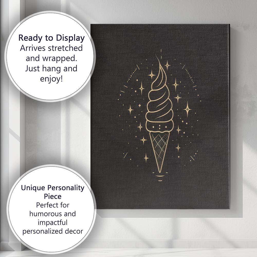 Minimal Soft Serve Ice Cream Gold Line Art Canvas Wall Art Print Decor Picture Ready to Hang
