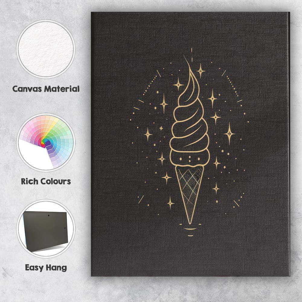 Minimal Soft Serve Ice Cream Gold Line Art Canvas Wall Art Print Decor Picture Ready to Hang