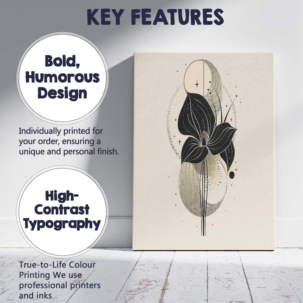 Abstract Black Floral Botanical Contemporary Art Canvas Wall Art Print Decor Picture Ready to Hang