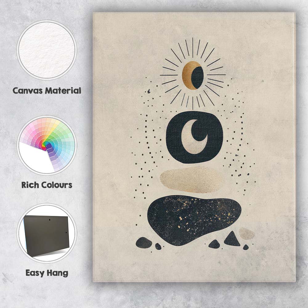 Celestial Stacked Zen Stones Eclipse Minimalist Canvas Wall Art Print Decor Picture Ready to Hang