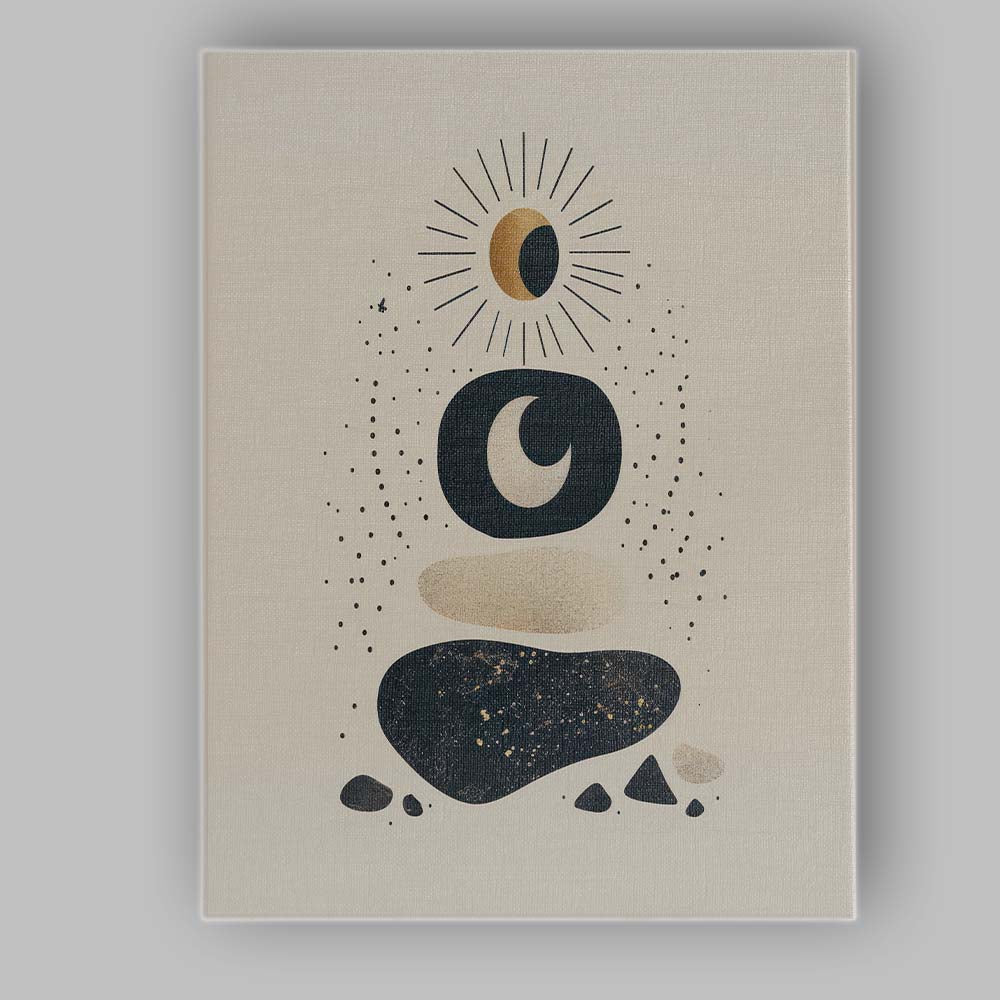 Celestial Stacked Zen Stones Eclipse Minimalist Canvas Wall Art Print Decor Picture Ready to Hang