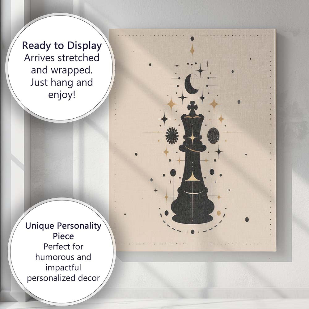 Mystical Chess King Celestial Strategy Illustration Canvas Wall Art Print Decor Picture Ready to Hang