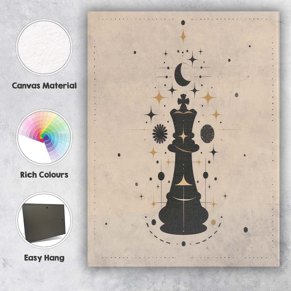 Mystical Chess King Celestial Strategy Illustration Canvas Wall Art Print Decor Picture Ready to Hang
