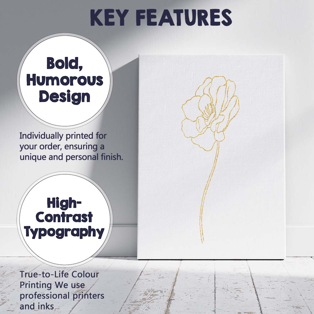 Minimal Gold Poppy Botanical Line Art Canvas Wall Art Print Decor Picture Ready to Hang