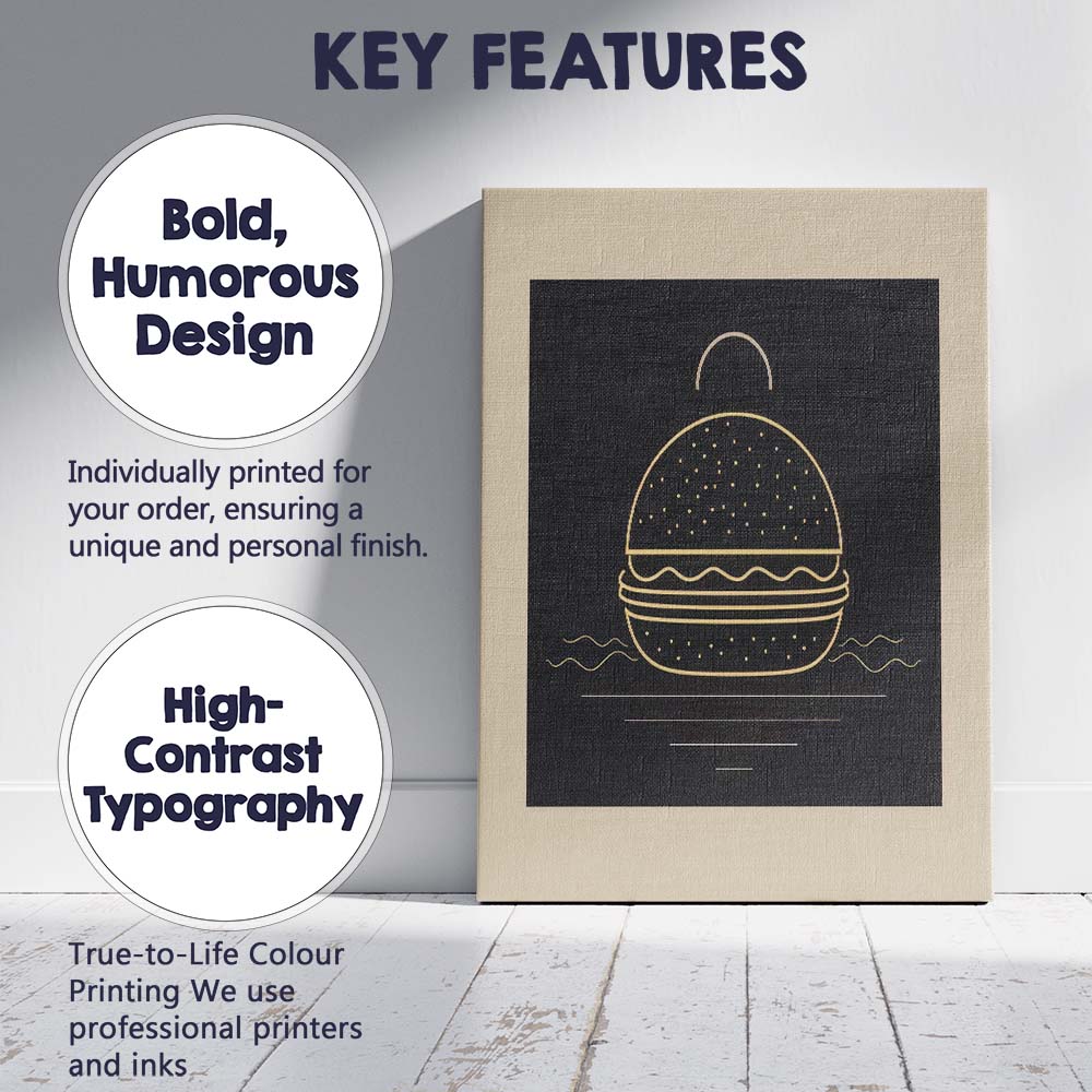 Minimalist Burger Fast Food Line Art Canvas Wall Art Print Decor Picture Ready to Hang