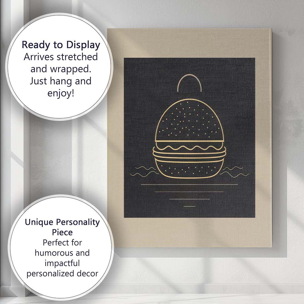 Minimalist Burger Fast Food Line Art Canvas Wall Art Print Decor Picture Ready to Hang