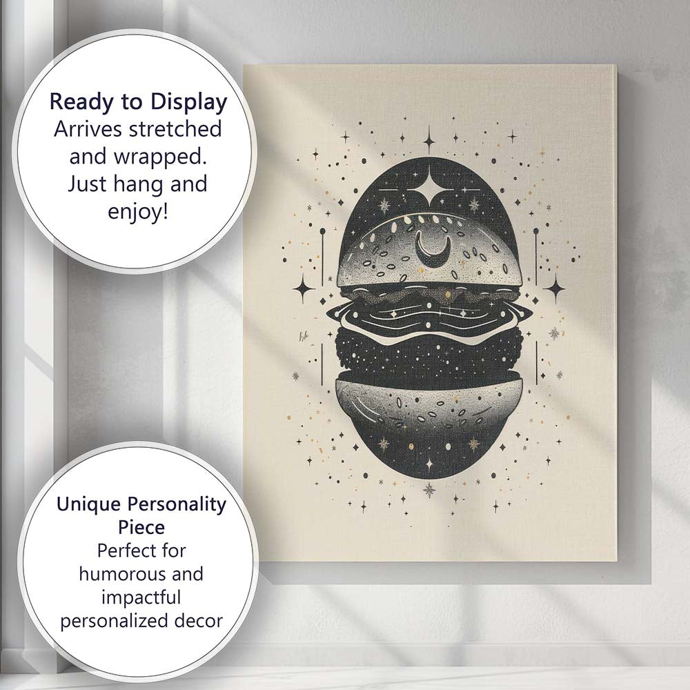 Celestial Gourmet Burger Cosmic Food Illustration Canvas Wall Art Print Decor Picture Ready to Hang