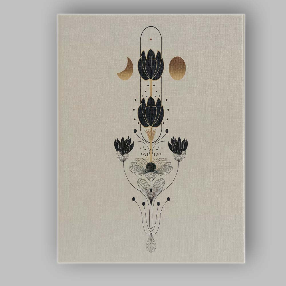 Elegant Lotus Moon Phase Botanical Line Art Canvas Wall Art Print Decor Picture Ready to Hang