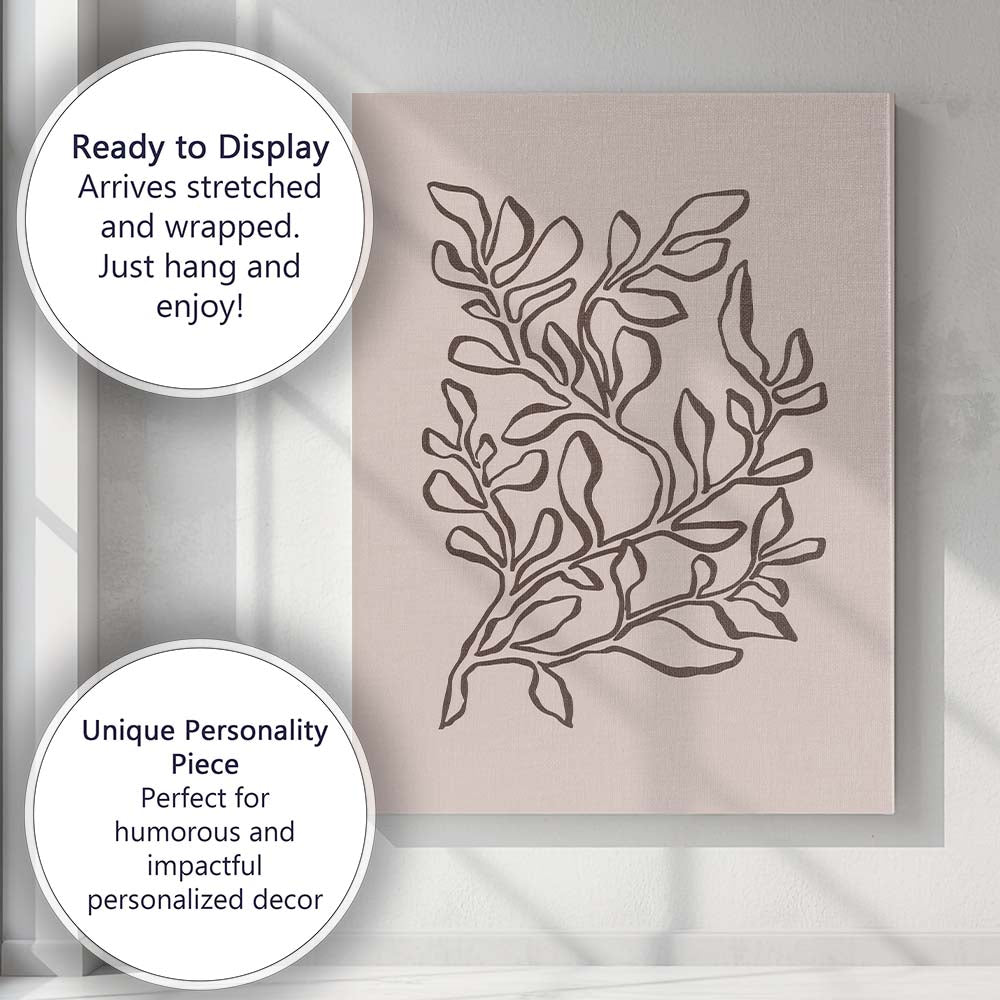 Minimalist Botanical Leaf Branch Line Art Canvas Wall Art Print Decor Picture Ready to Hang