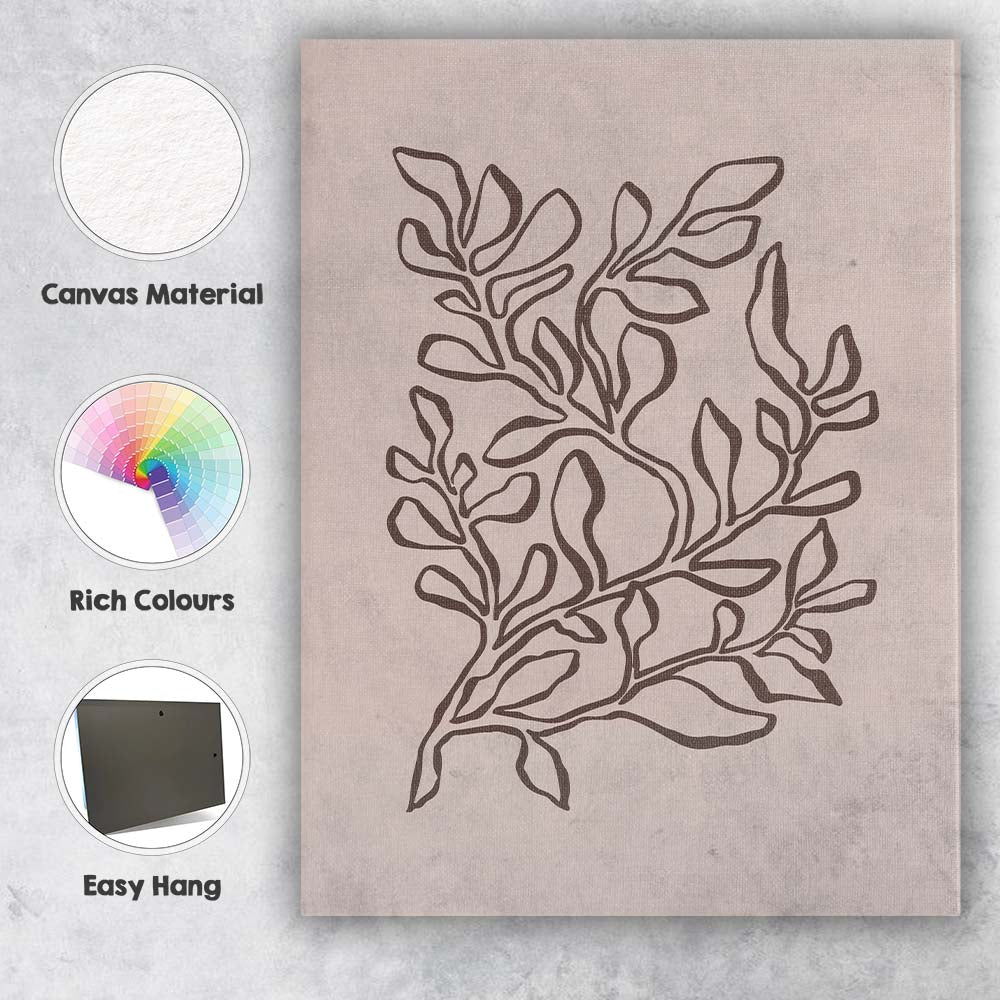 Minimalist Botanical Leaf Branch Line Art Canvas Wall Art Print Decor Picture Ready to Hang