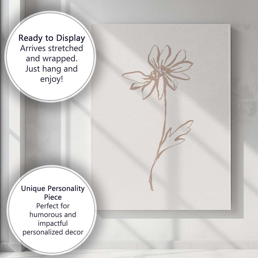 Minimalist Single Wildflower Sketch Botanical Canvas Wall Art Print Decor Picture Ready to Hang