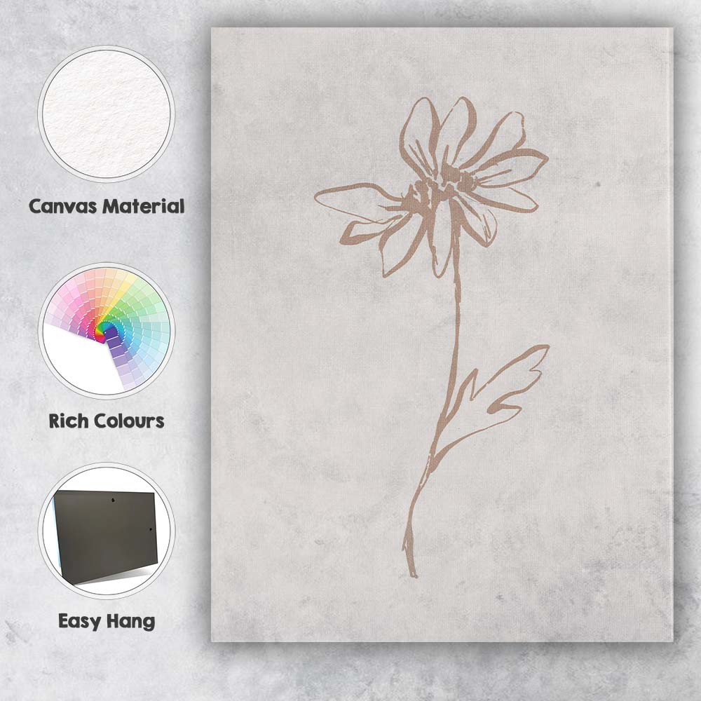 Minimalist Single Wildflower Sketch Botanical Canvas Wall Art Print Decor Picture Ready to Hang