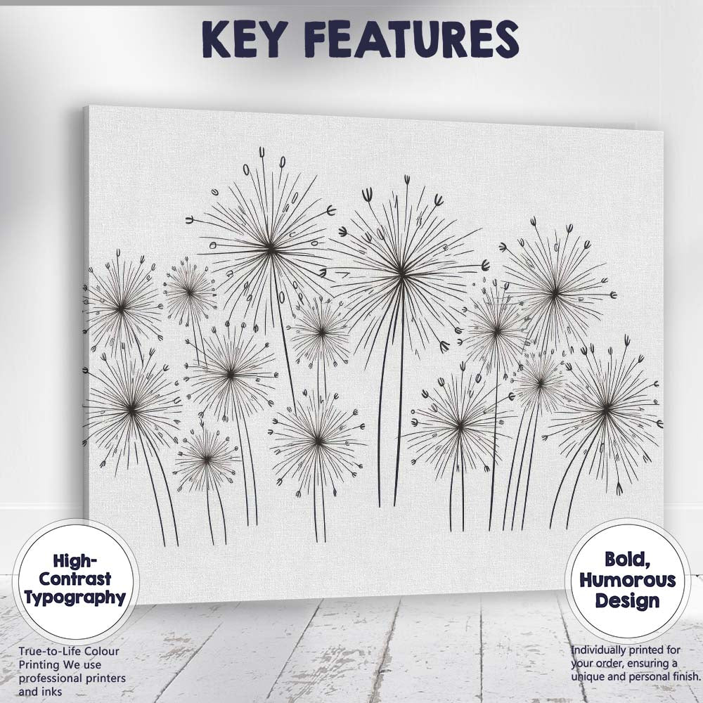 Minimalist Dandelion Seed Head Botanical Line Art Canvas Wall Art Print Decor Picture Ready to Hang