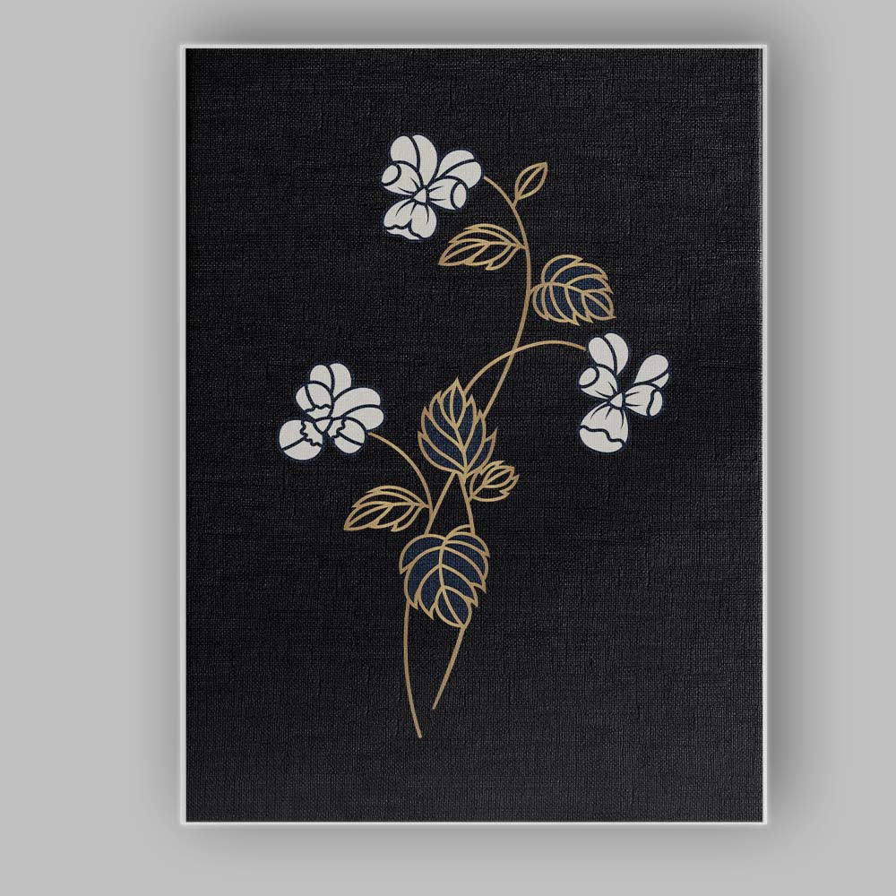 Elegant White Blossom Botanical Gold Line Art Black Background Canvas Wall Art Print Decor Picture Ready to Hang