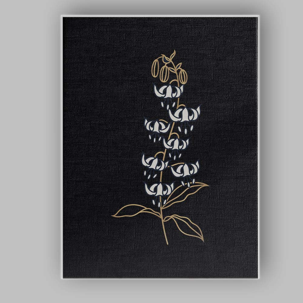 Elegant White Fuchsia Flower Gold Line Art Black Background Canvas Wall Art Print Decor Picture Ready to Hang