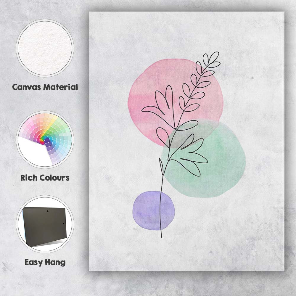Minimalist Botanical Leaf Line Art Watercolour Shapes Canvas Wall Art Print Decor Picture Ready to Hang