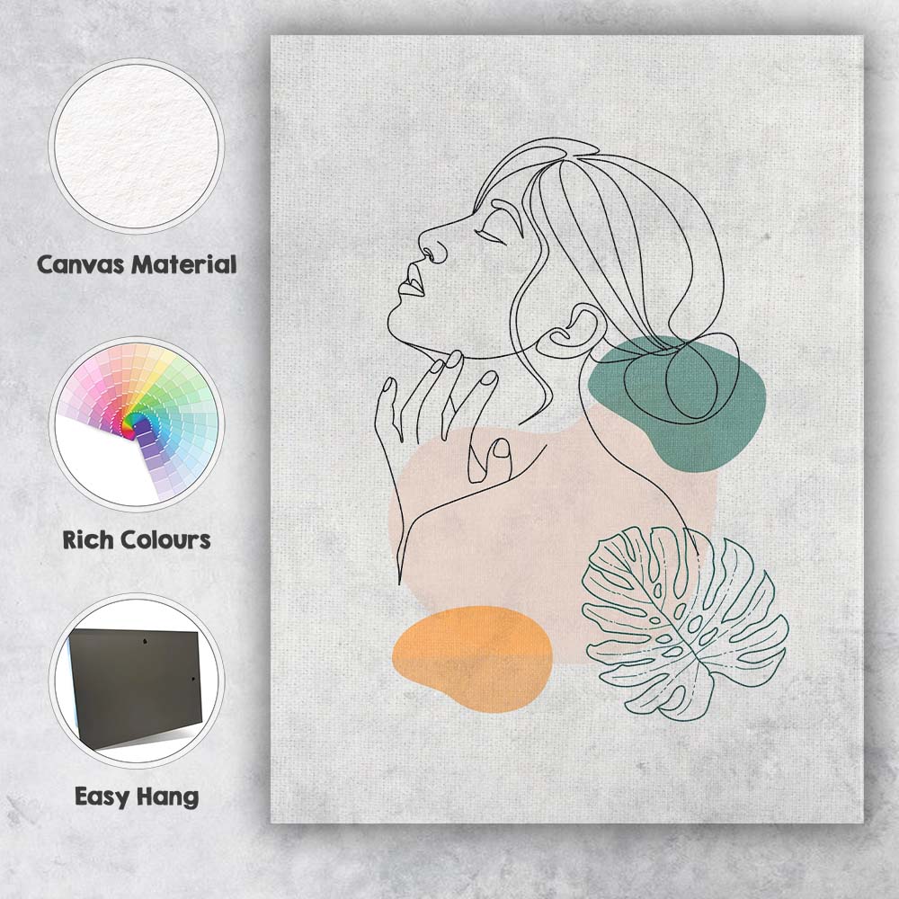 Minimalist Female Portrait One Line Abstract Canvas Wall Art Print Decor Picture Ready to Hang