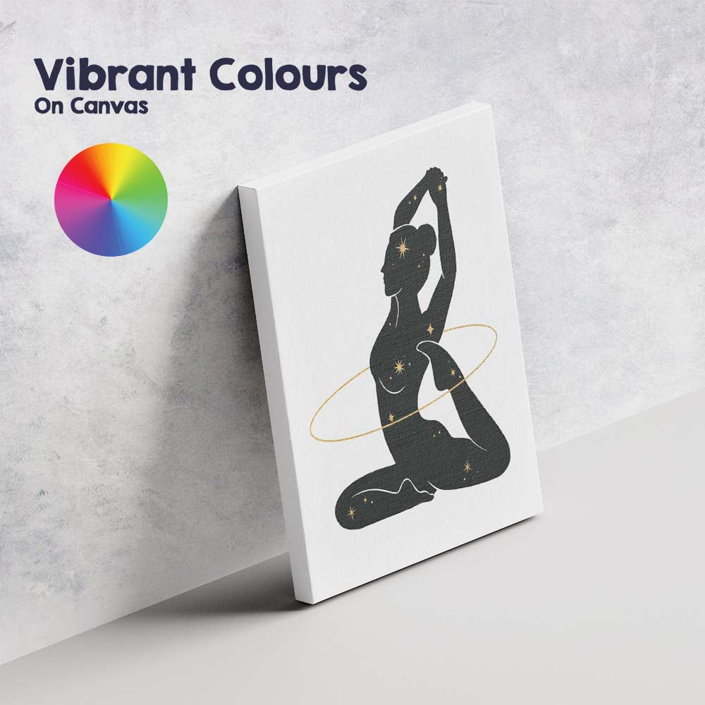 Celestial Yoga Pose Woman Silhouette Gold Stars Canvas Wall Art Print Decor Picture Ready to Hang