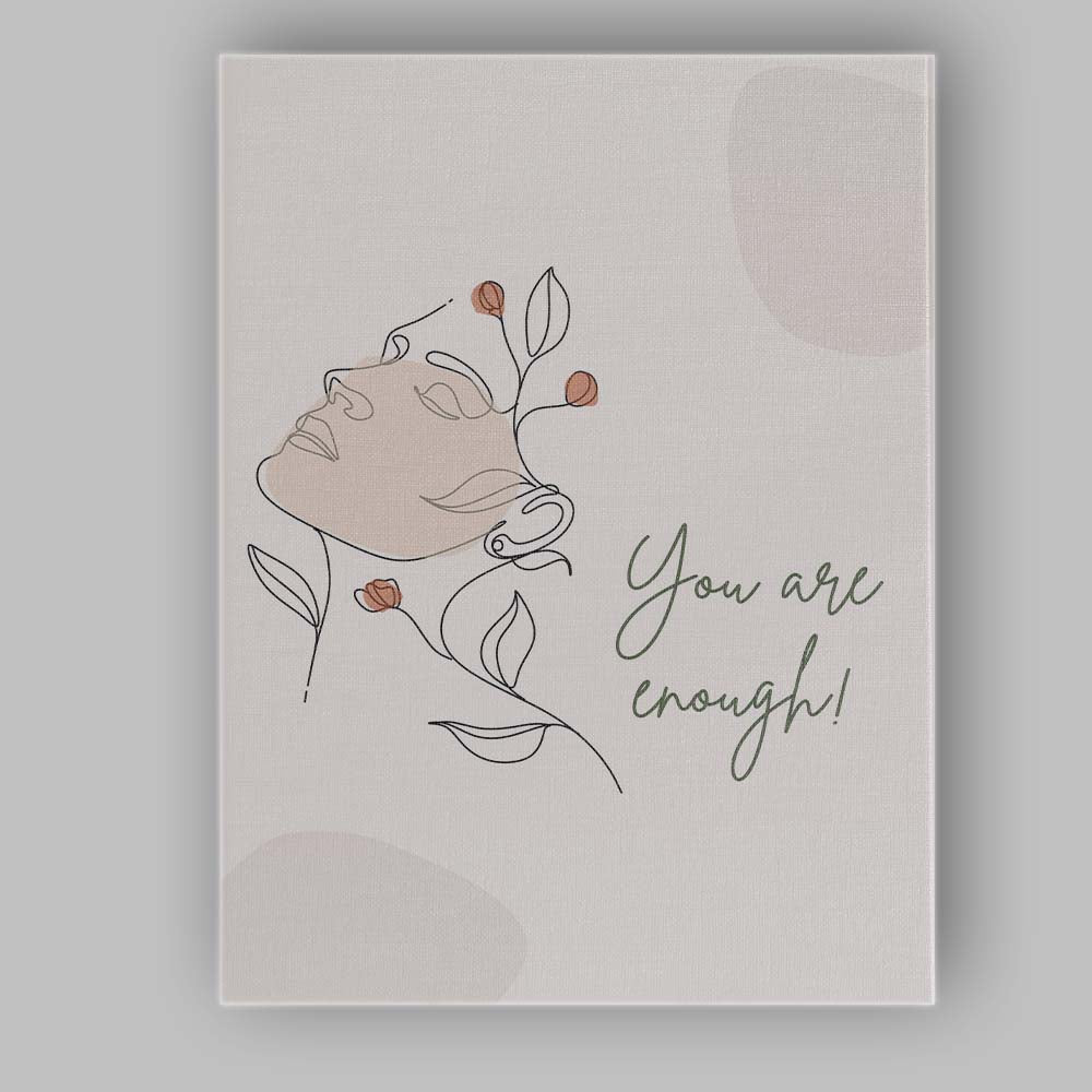 Minimalist Floral Woman Line Art You Are Enough Quote Canvas Wall Art Print Decor Picture Ready to Hang