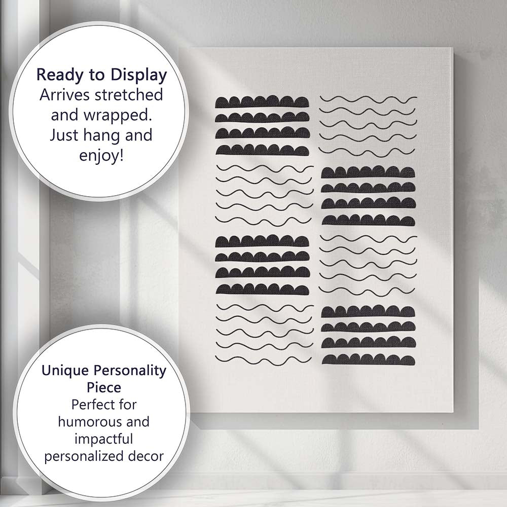 Scandinavian Black Geometric Wave Pattern Abstract Canvas Wall Art Print Decor Picture Ready to Hang
