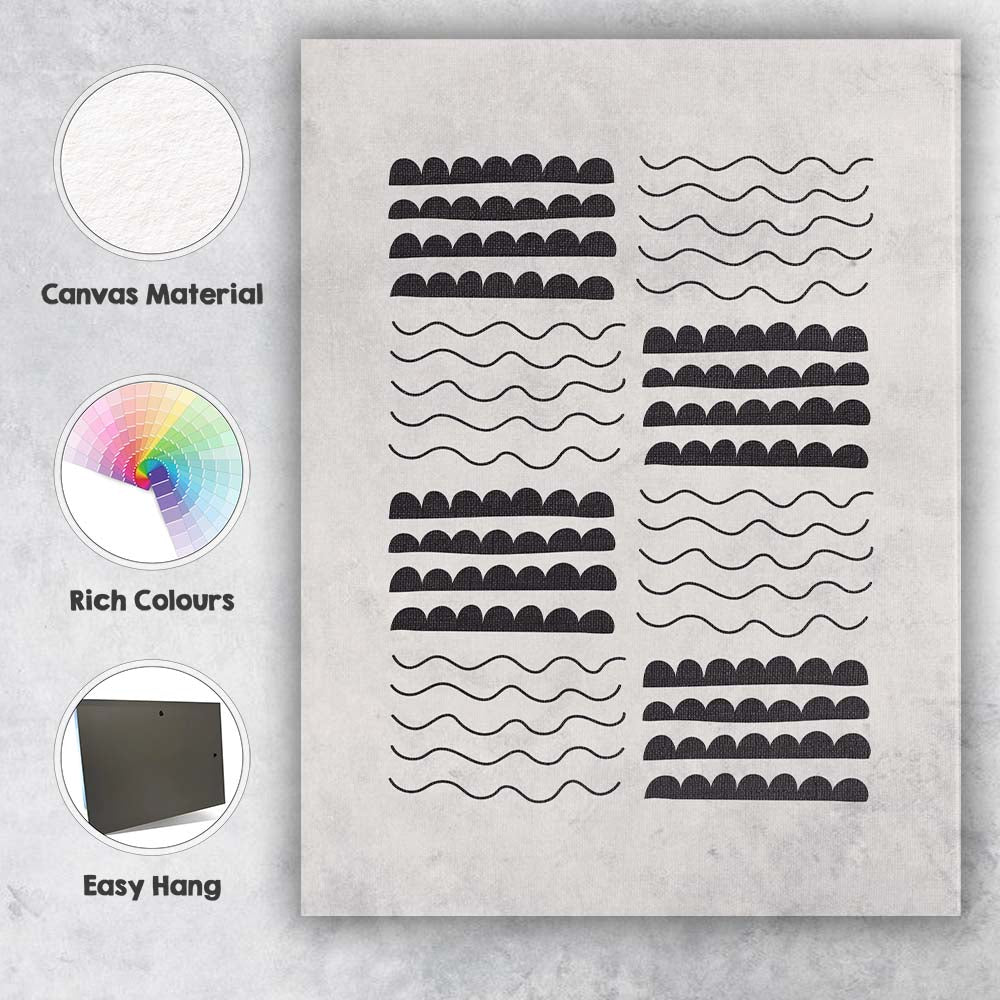 Scandinavian Black Geometric Wave Pattern Abstract Canvas Wall Art Print Decor Picture Ready to Hang