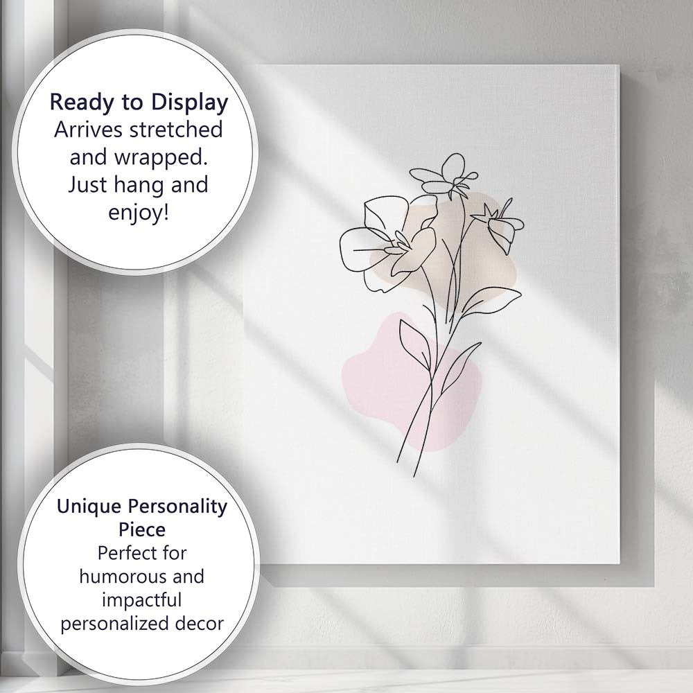 Delicate Wildflower Botanical One Line Drawing Canvas Wall Art Print Decor Picture Ready to Hang