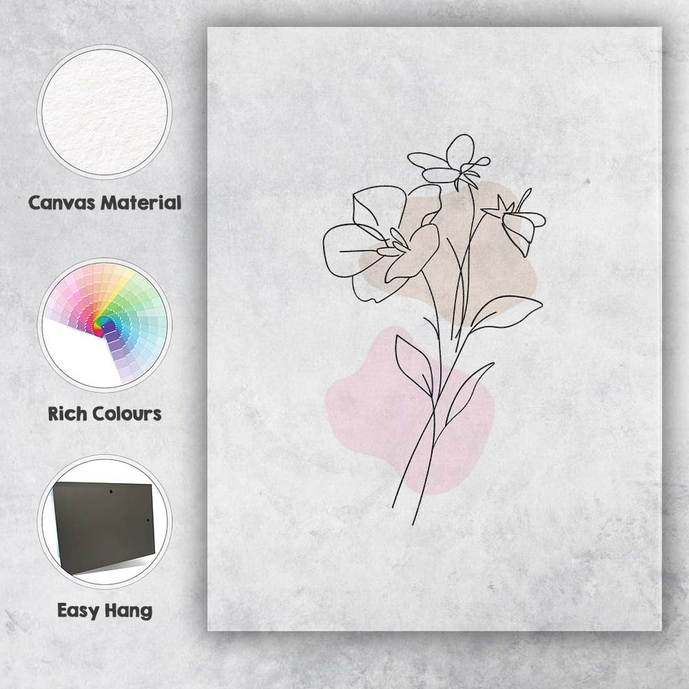 Delicate Wildflower Botanical One Line Drawing Canvas Wall Art Print Decor Picture Ready to Hang