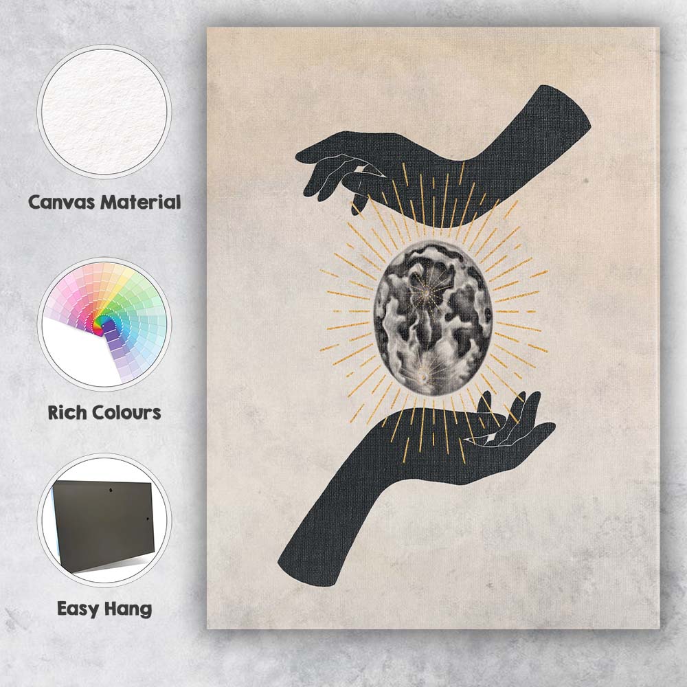 Mystical Moon Phases Celestial Hands Gold Sunburst Canvas Wall Art Print Decor Picture Ready to Hang