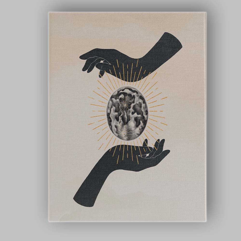 Mystical Moon Phases Celestial Hands Gold Sunburst Canvas Wall Art Print Decor Picture Ready to Hang