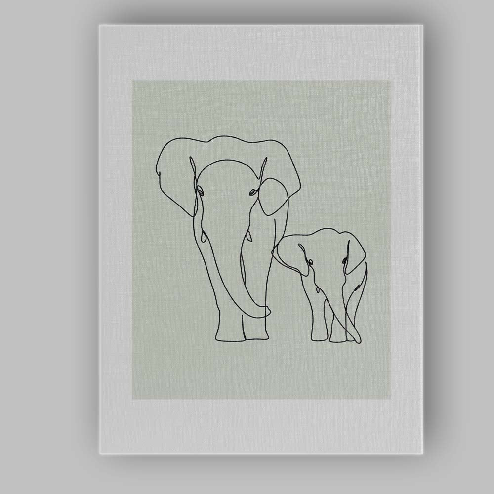 Minimalist Elephant Mother And Baby One Line Drawing Canvas Wall Art Print Decor Picture Ready to Hang