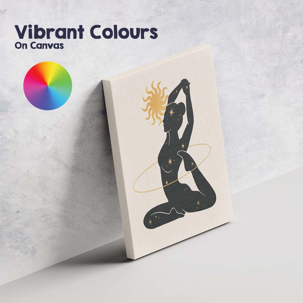 Celestial Yoga Woman Sun And Stars Silhouette Canvas Wall Art Print Decor Picture Ready to Hang