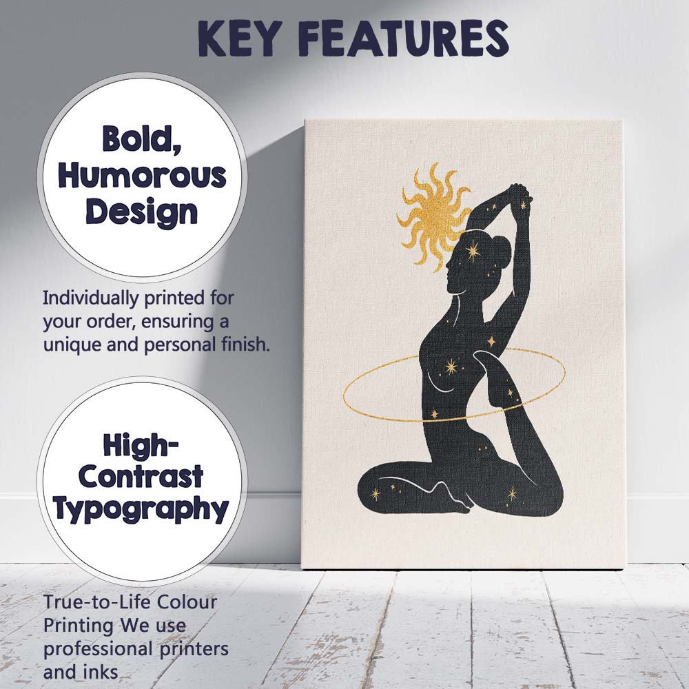 Celestial Yoga Woman Sun And Stars Silhouette Canvas Wall Art Print Decor Picture Ready to Hang