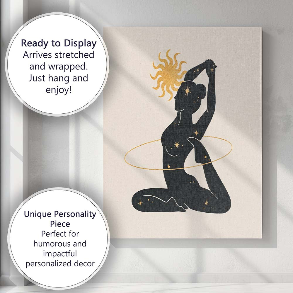 Celestial Yoga Woman Sun And Stars Silhouette Canvas Wall Art Print Decor Picture Ready to Hang