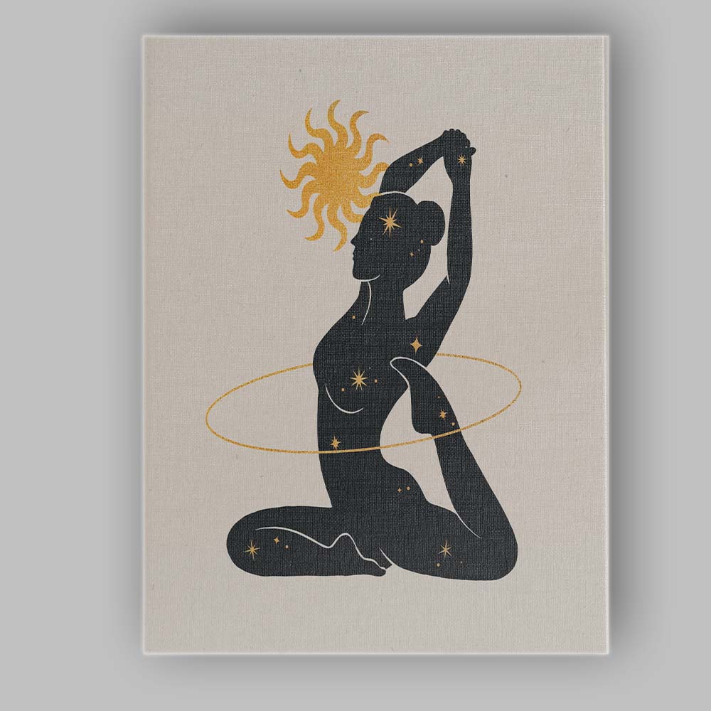 Celestial Yoga Woman Sun And Stars Silhouette Canvas Wall Art Print Decor Picture Ready to Hang
