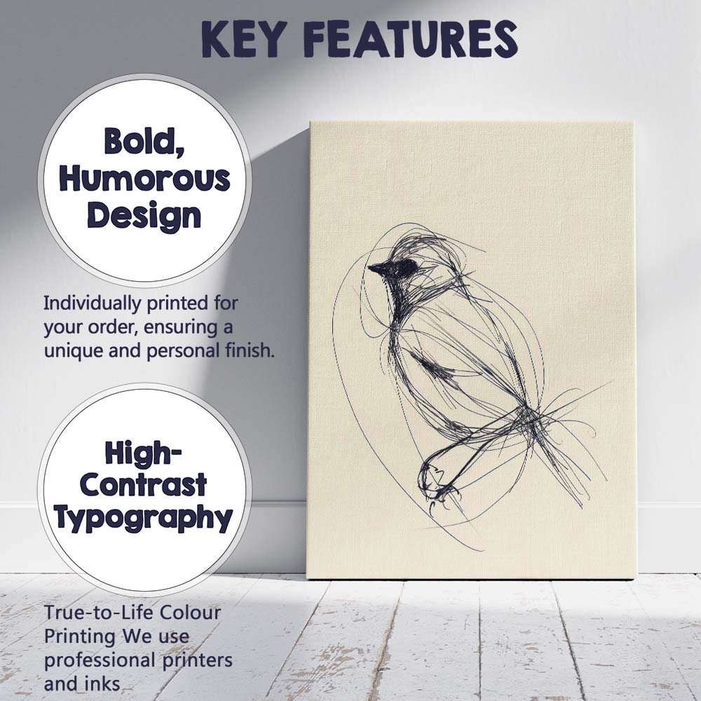 Expressive Sketch Bird Minimalist Line Drawing Canvas Wall Art Print Decor Picture Ready to Hang