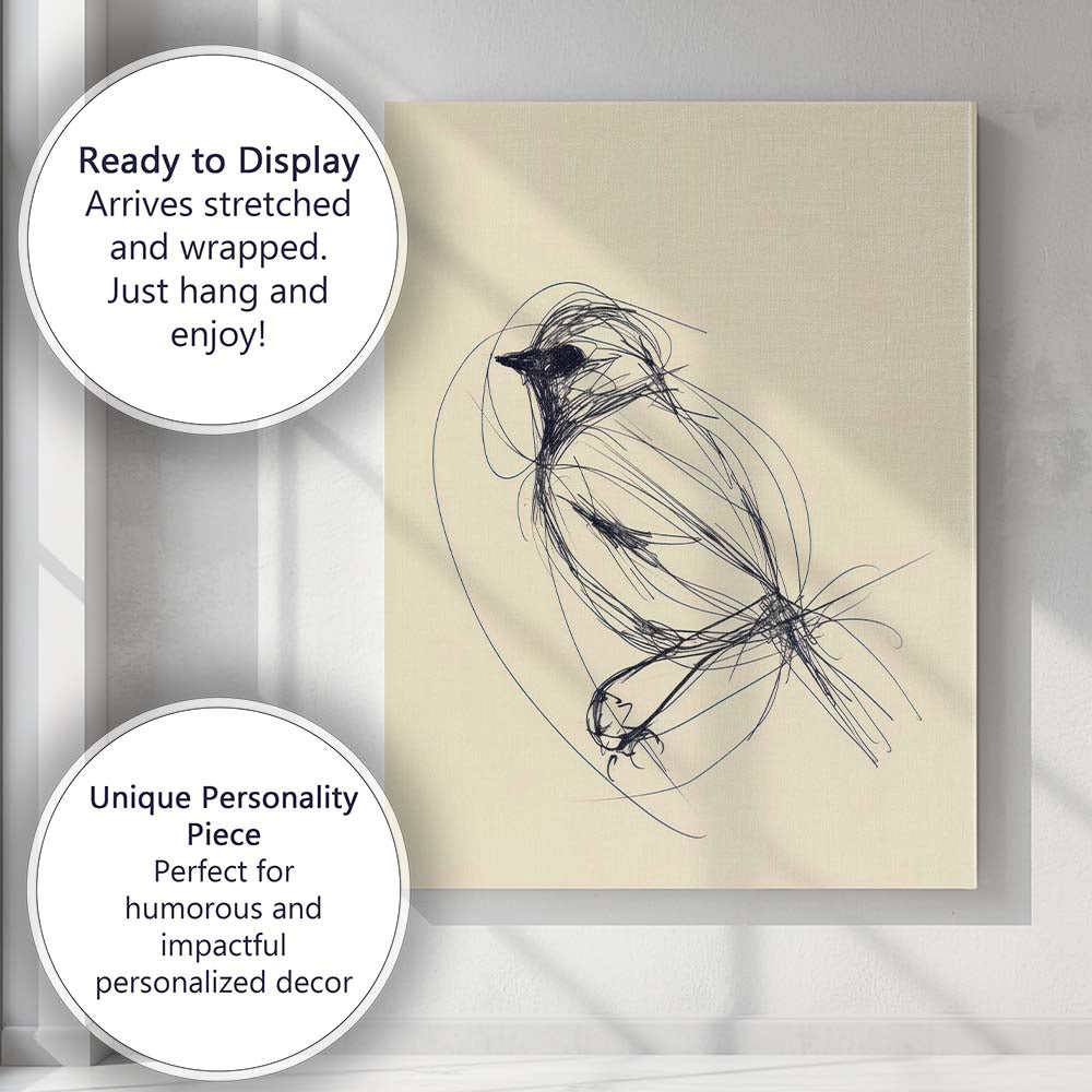 Expressive Sketch Bird Minimalist Line Drawing Canvas Wall Art Print Decor Picture Ready to Hang