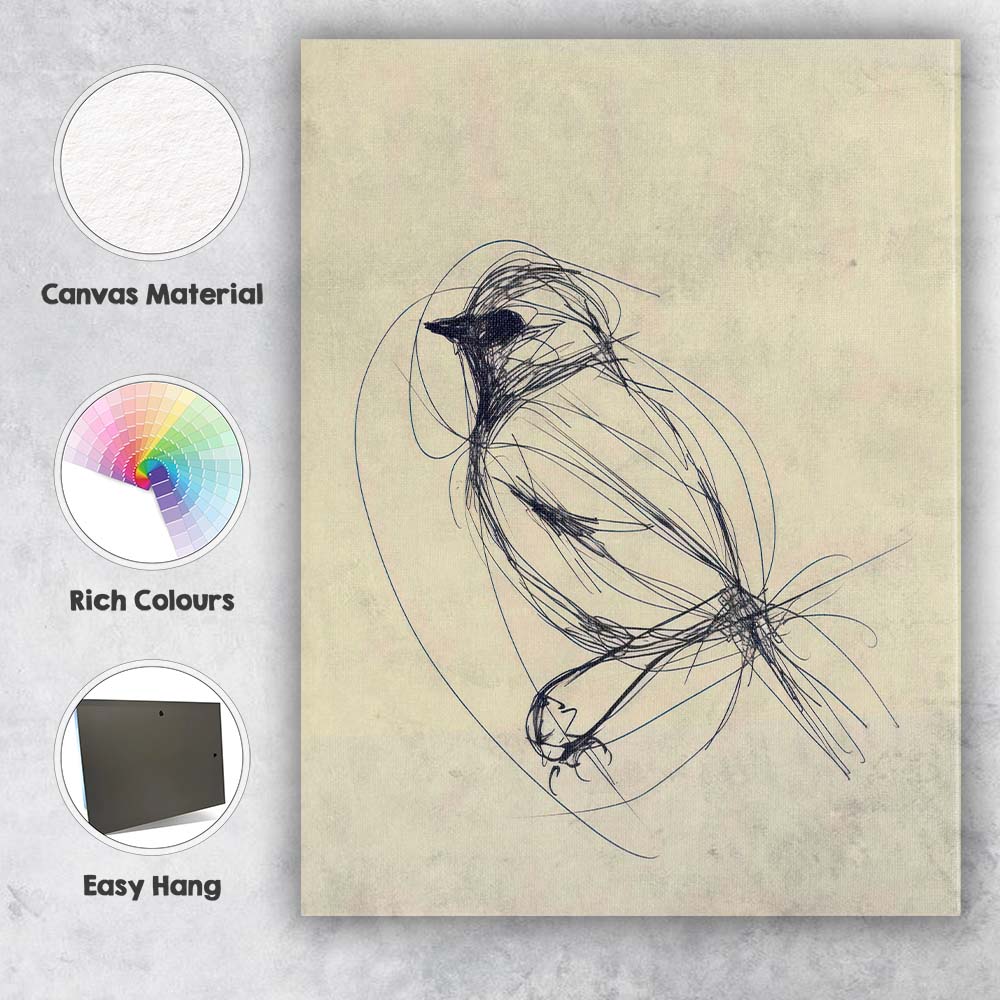 Expressive Sketch Bird Minimalist Line Drawing Canvas Wall Art Print Decor Picture Ready to Hang