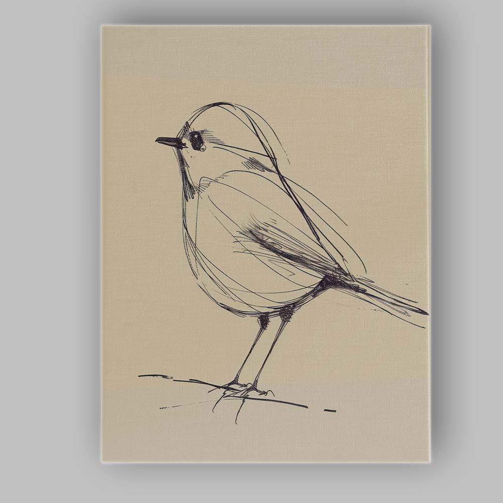 Minimalist Sketch Perched Songbird Line Drawing Canvas Wall Art Print Decor Picture Ready to Hang