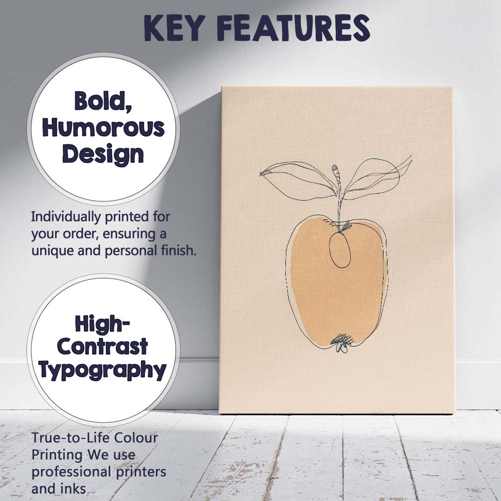 Minimalist Botanical Apple Line Drawing Illustration Canvas Wall Art Print Decor Picture Ready to Hang