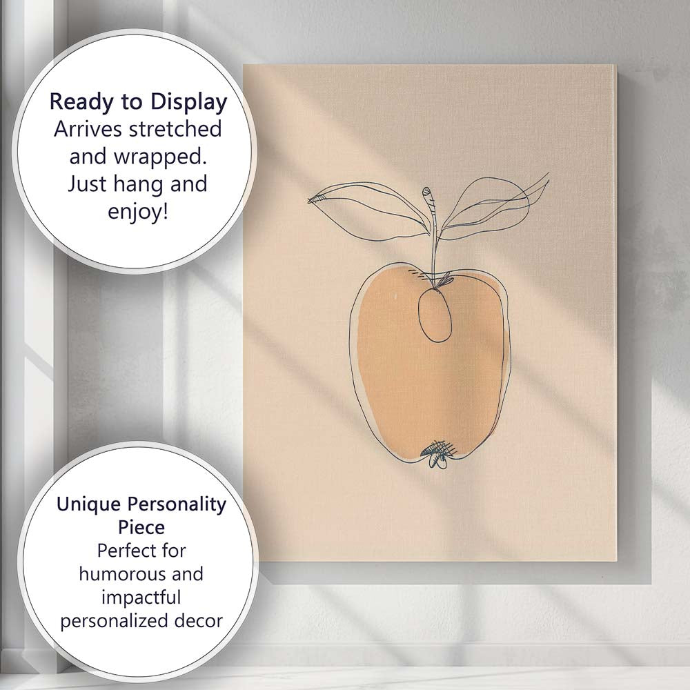 Minimalist Botanical Apple Line Drawing Illustration Canvas Wall Art Print Decor Picture Ready to Hang