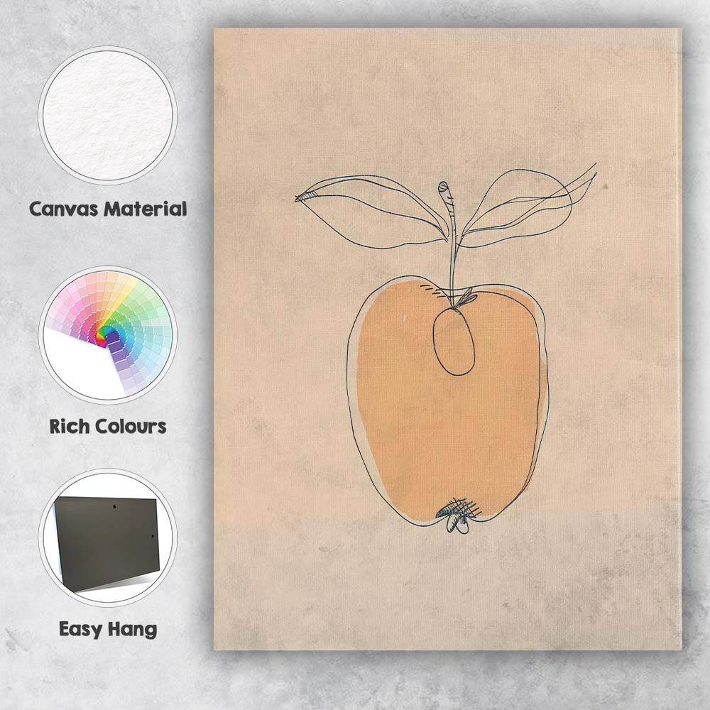 Minimalist Botanical Apple Line Drawing Illustration Canvas Wall Art Print Decor Picture Ready to Hang