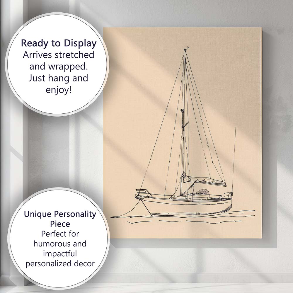Minimalist Sailing Yacht Nautical Line Art Canvas Wall Art Print Decor Picture Ready to Hang
