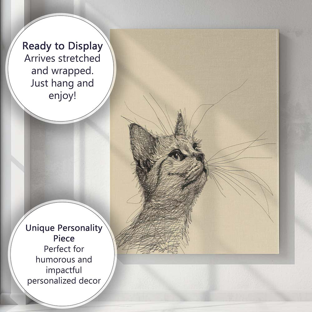 Detailed Kitten Portrait Pen Sketch Canvas Wall Art Print Decor Picture Ready to Hang