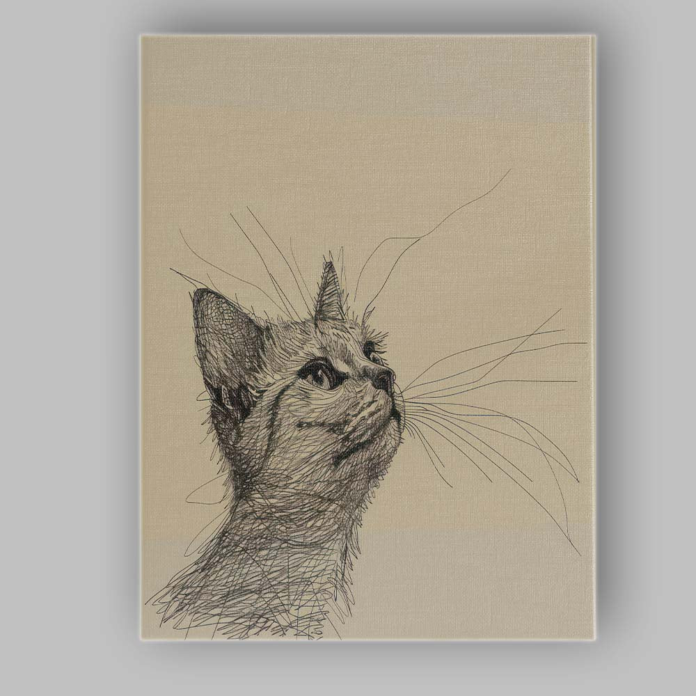 Detailed Kitten Portrait Pen Sketch Canvas Wall Art Print Decor Picture Ready to Hang