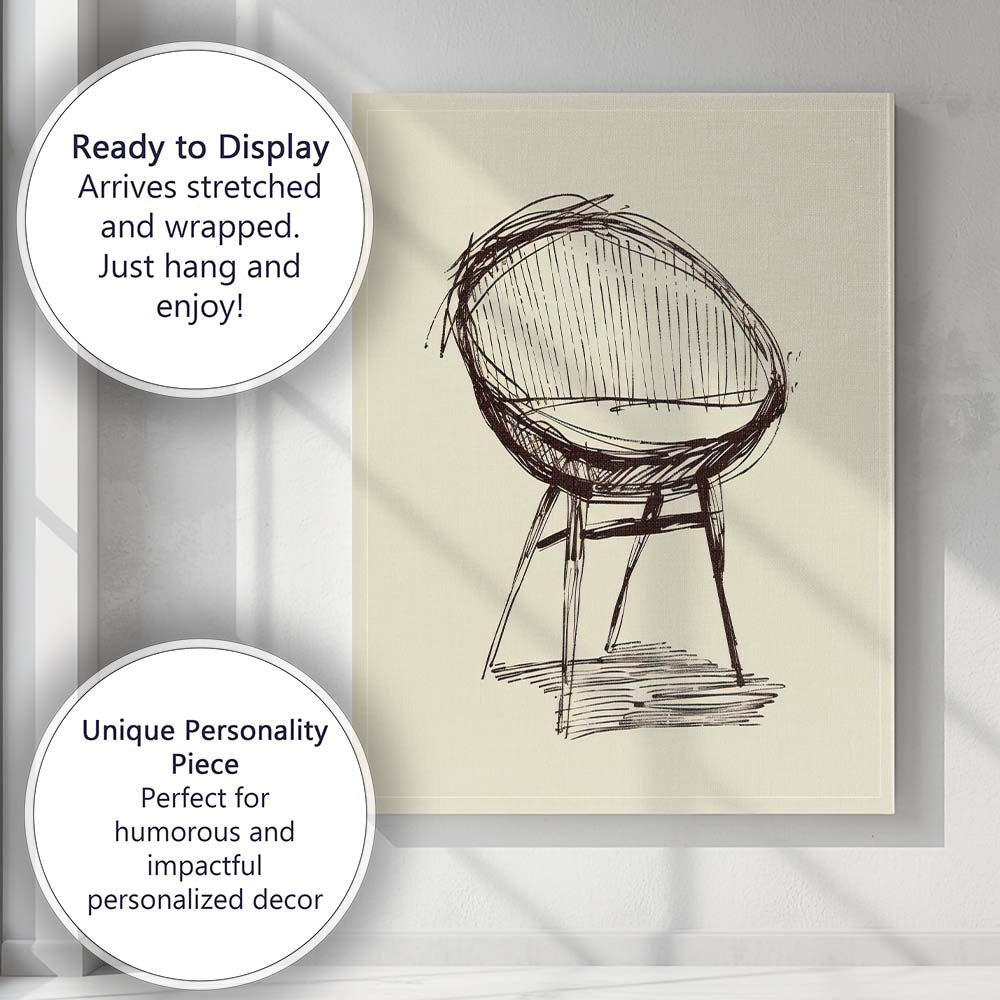 Mid Century Modern Egg Chair Line Drawing Canvas Wall Art Print Decor Picture Ready to Hang