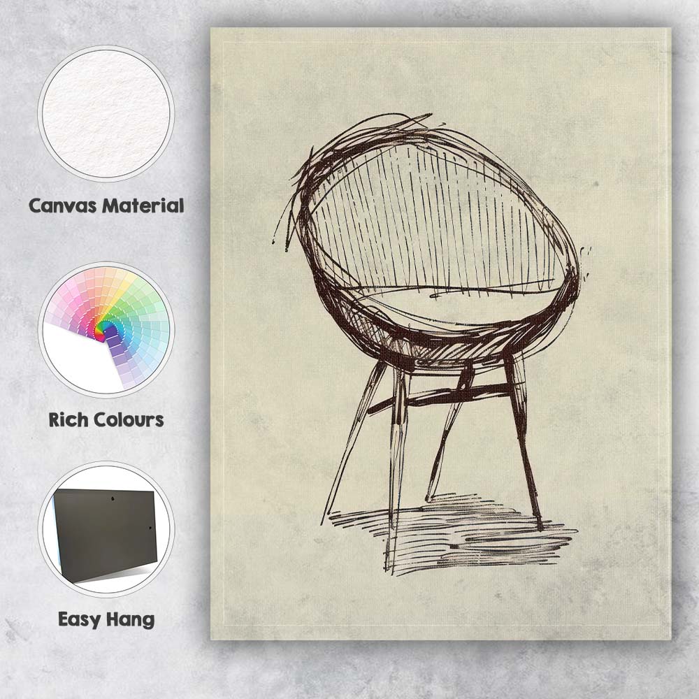 Mid Century Modern Egg Chair Line Drawing Canvas Wall Art Print Decor Picture Ready to Hang