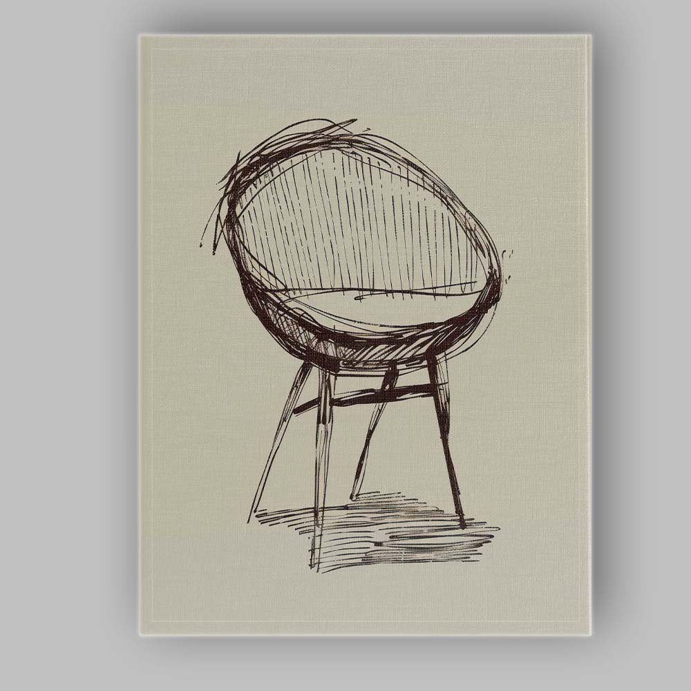 Mid Century Modern Egg Chair Line Drawing Canvas Wall Art Print Decor Picture Ready to Hang
