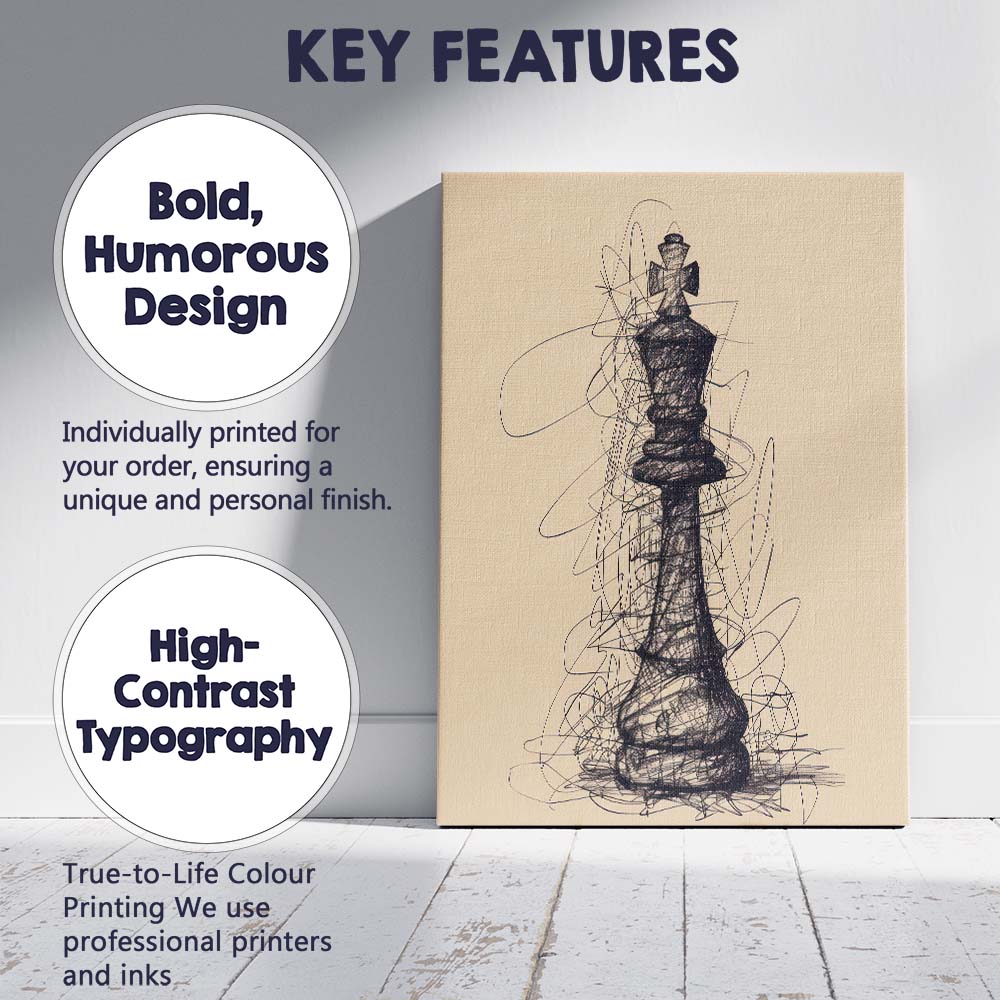 Abstract Chess King Piece Sketch Illustration Canvas Wall Art Print Decor Picture Ready to Hang