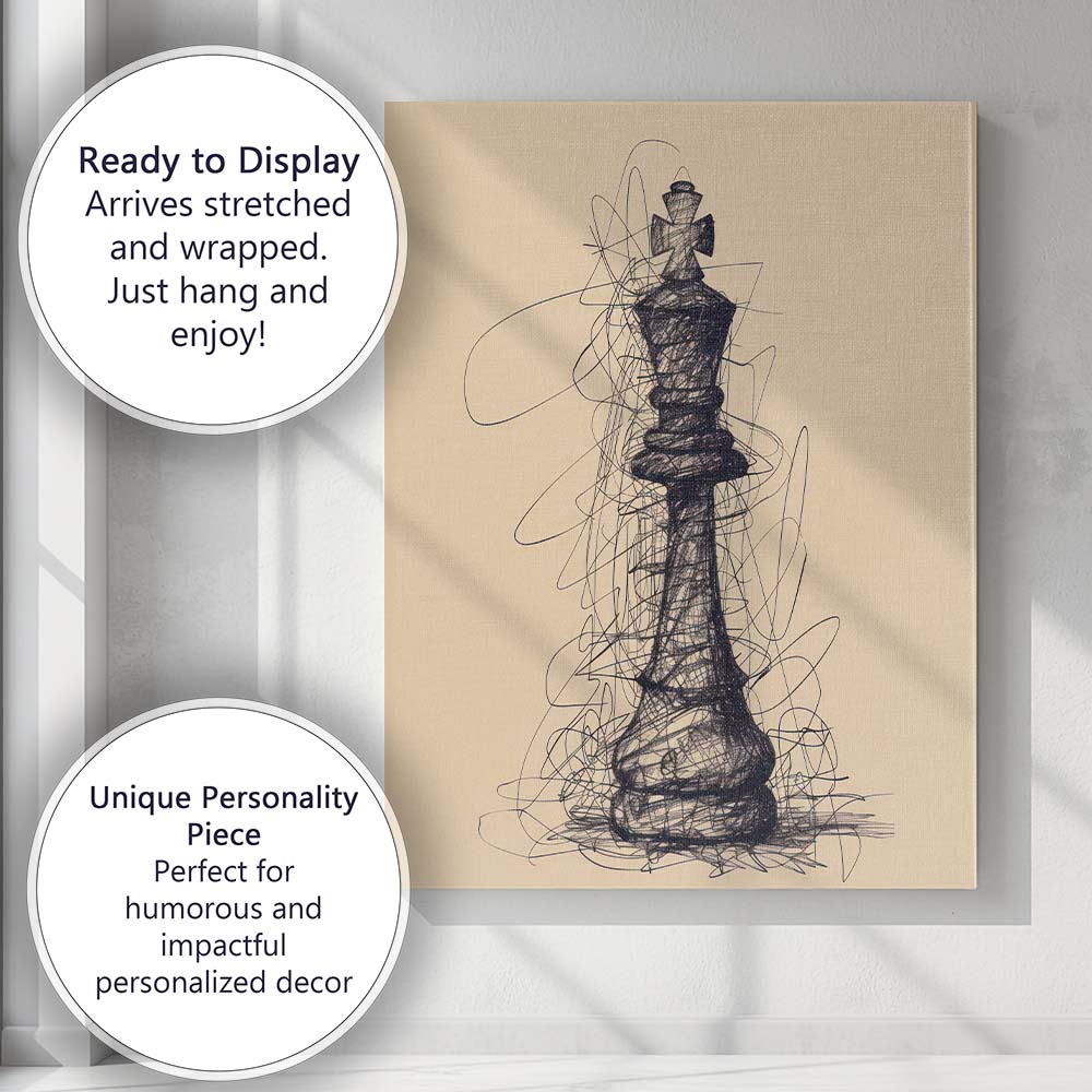 Abstract Chess King Piece Sketch Illustration Canvas Wall Art Print Decor Picture Ready to Hang